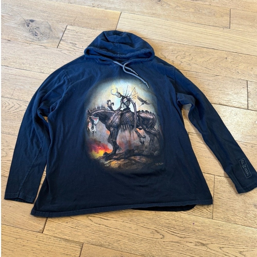Rooster Teeth Graphic Hoodie XL Black Long Sleeve Skeleton Rider Horse (1051)